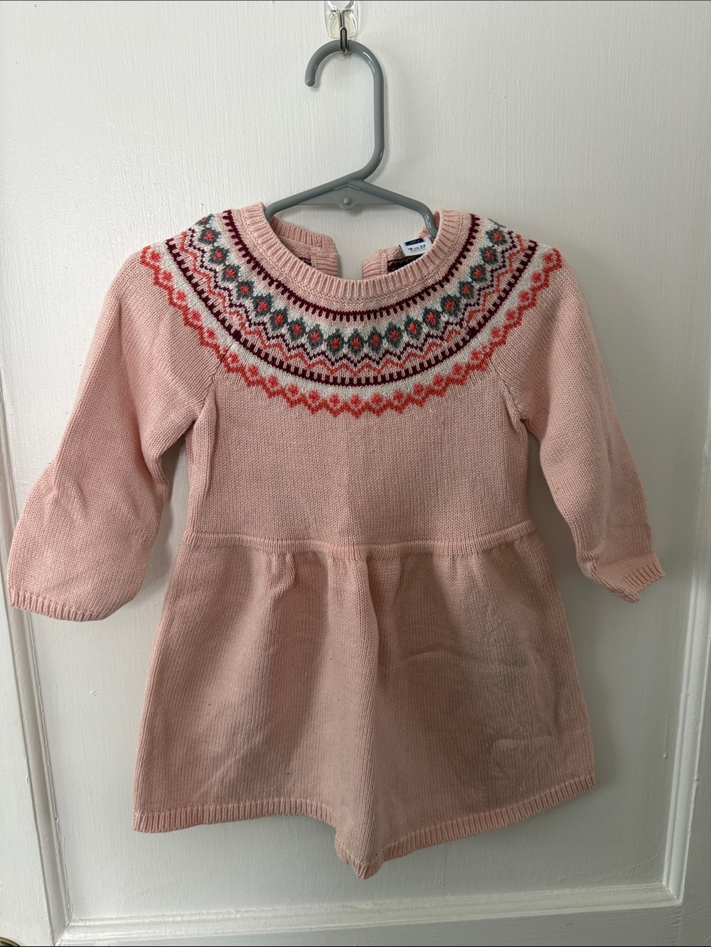 Janie and Jack Pink Fair Isle Knit Dress Top with Multicolor Yoke